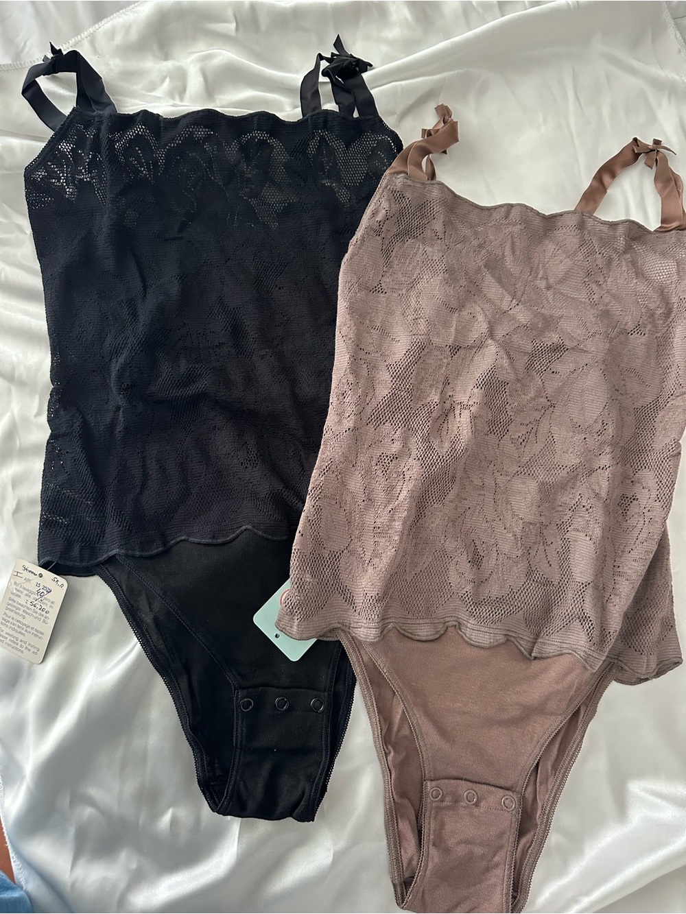 La Perla  Lace Trim Bodysuit Cami - Black and Taupe